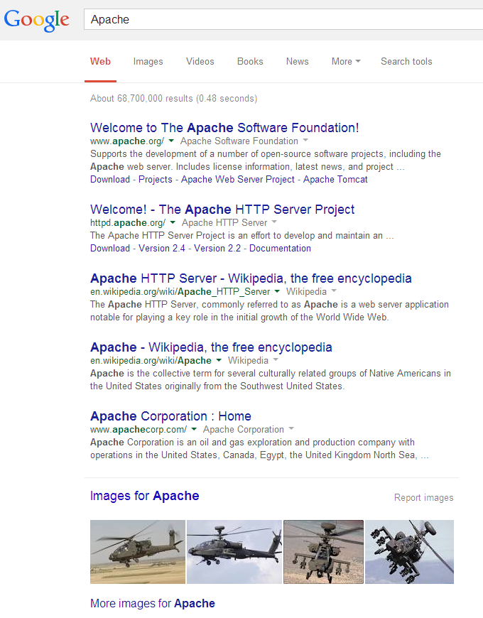 Apache Google Search Results