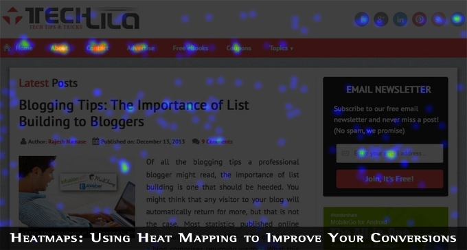 Crazy Egg Techlila Homepage Heat Map