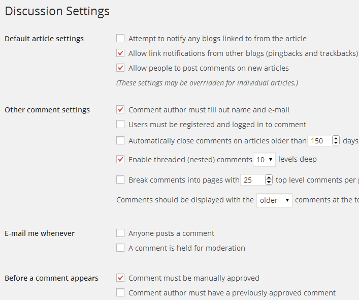 Wordpress Discussion Settings