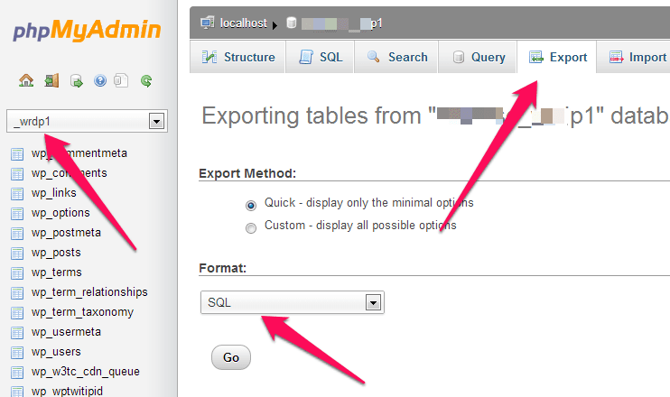 Export Database Using Phpmyadmin