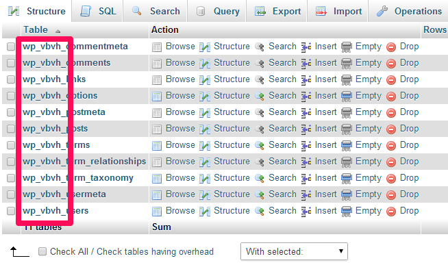 Find Database Table Prefix