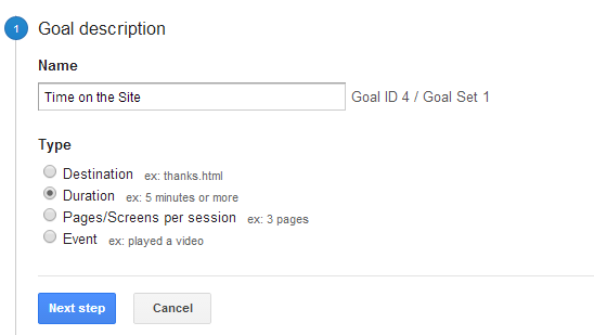 Goal Time On The Site Step1