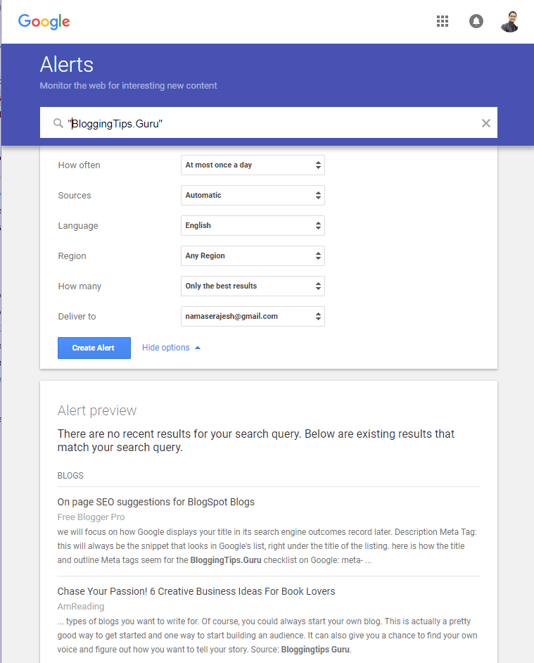 Google Alerts - Enter A Search Query