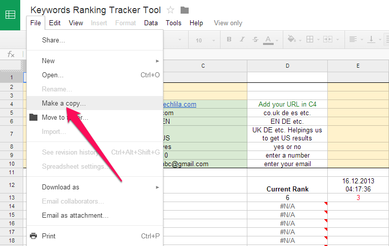 Make A Copy Google Keyword Tracking Sheet