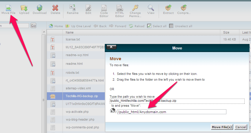 Move Backup File To Add-On Domain