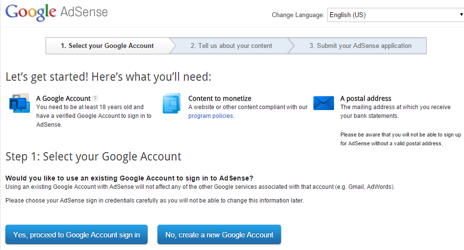 Create An Adsense Account First Step