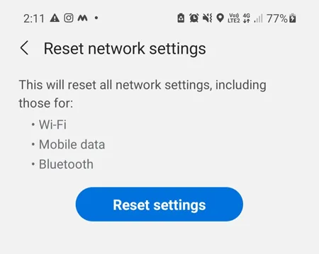 Reset Network Settings Reset Network Settings