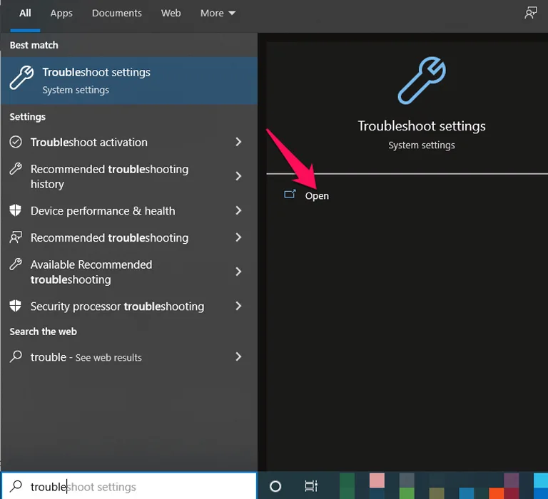 Type Troubleshoot in Search