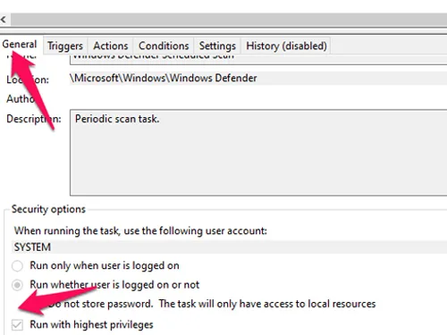 Uncheck Run with Highest Privileges Uncheck Run with Highest Privileges