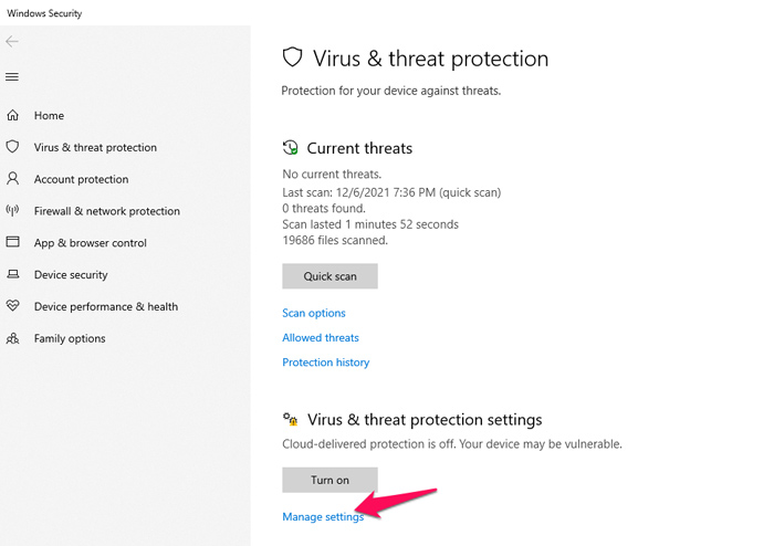 Virus And Threat Protection Settings