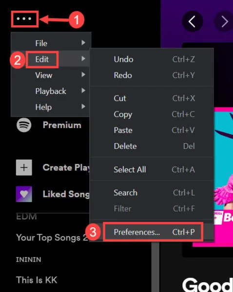 preferences option