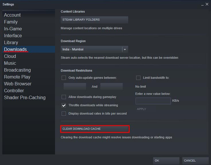 Steam Clear Download Cache