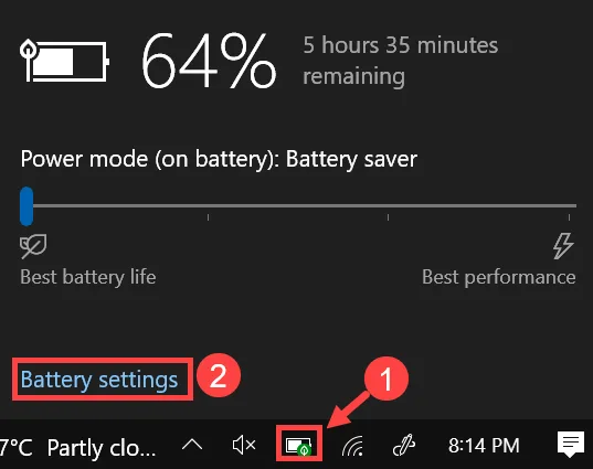 batter settings win10
