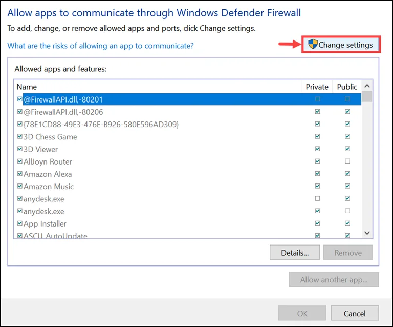 click on change settings