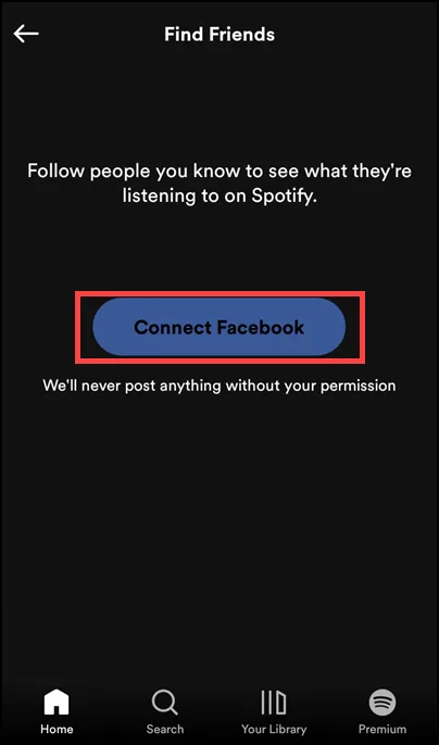 connect facebook spotify phone app