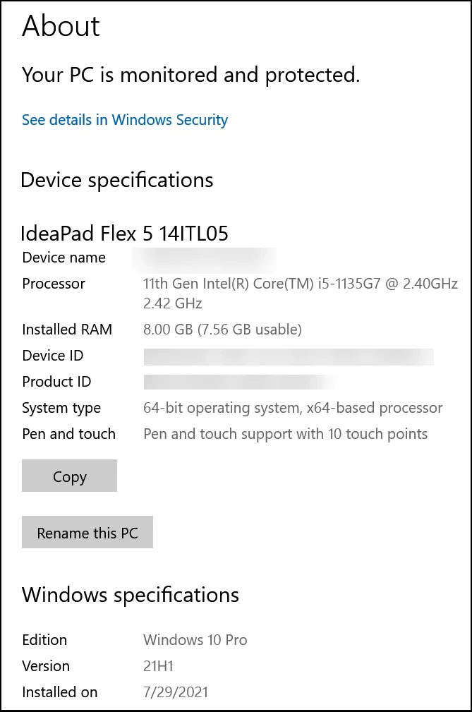 device specifications