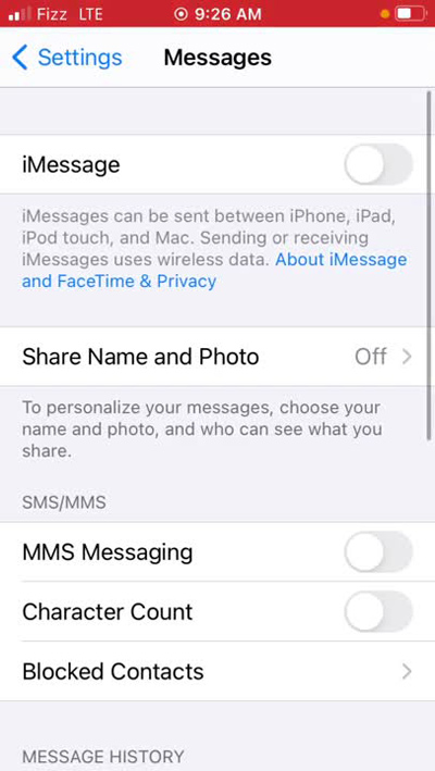 Disable Imessages