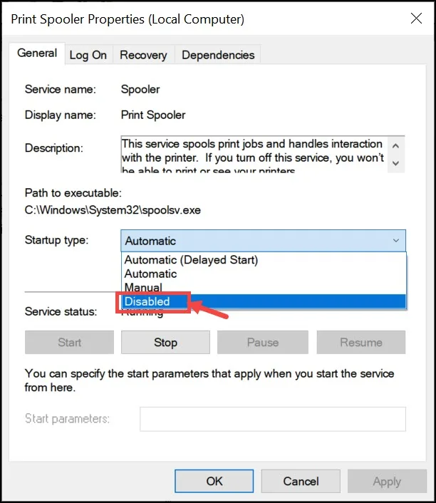disable print spooler