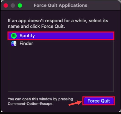 Force Quit Spotify