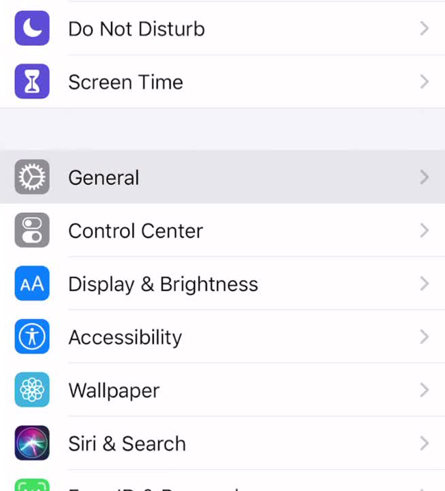 Iphone General In Settings Option