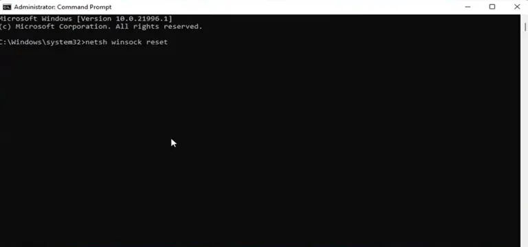 netsh winsock reset Command