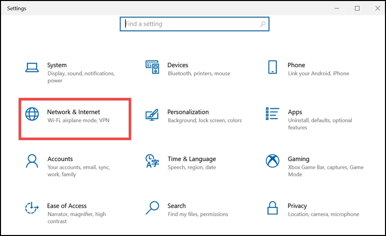 network & internet settings
