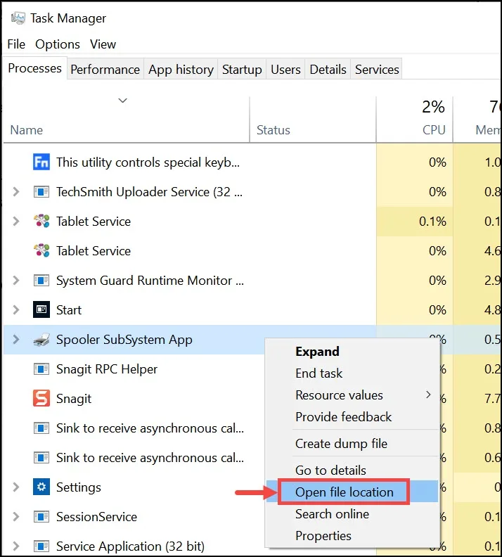 open file location