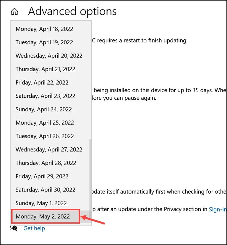 pause updates for 35 days