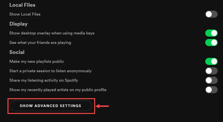 spotify advanced settings