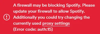 spotify error code auth 15