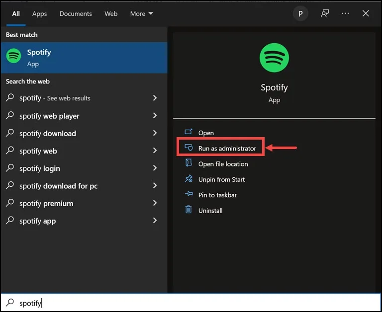 spotify run as admin