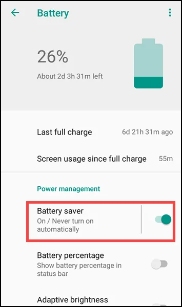 turn off battery saver