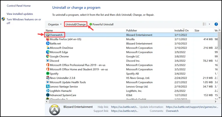 uninstall overwatch