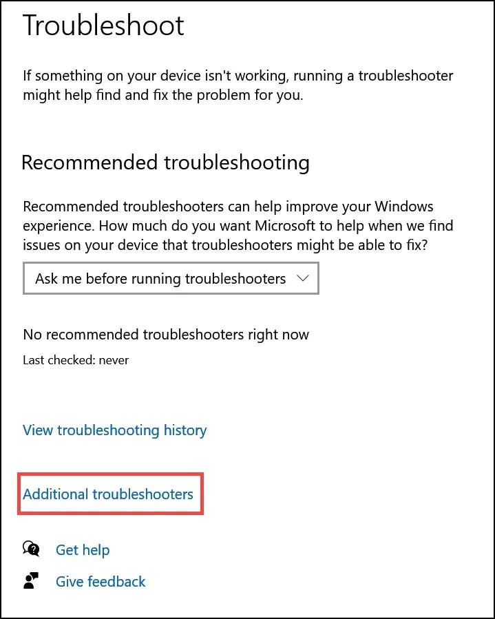 Additional Troubleshooters options
