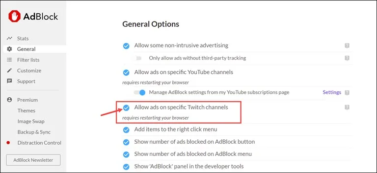 Allow Ads on Specific Twitch Channels