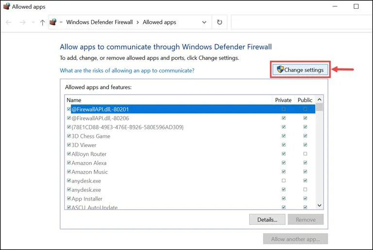 Change Firewall Settings