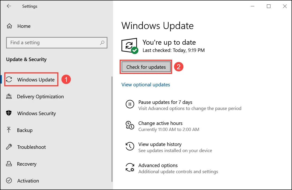 Check for Windows Updates