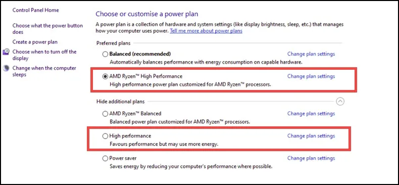 Choose High Performance Plan