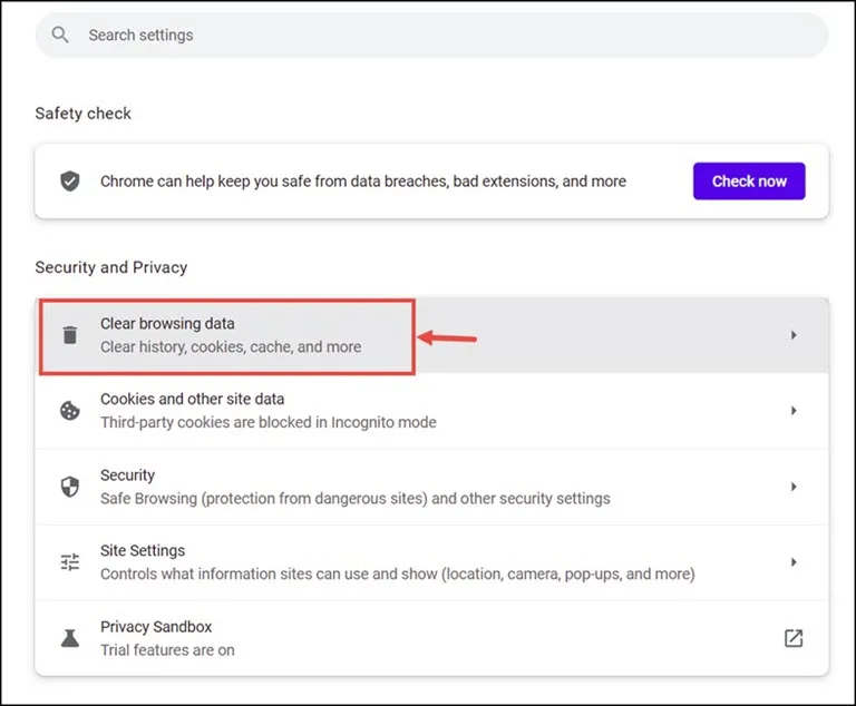 clearing browsing data