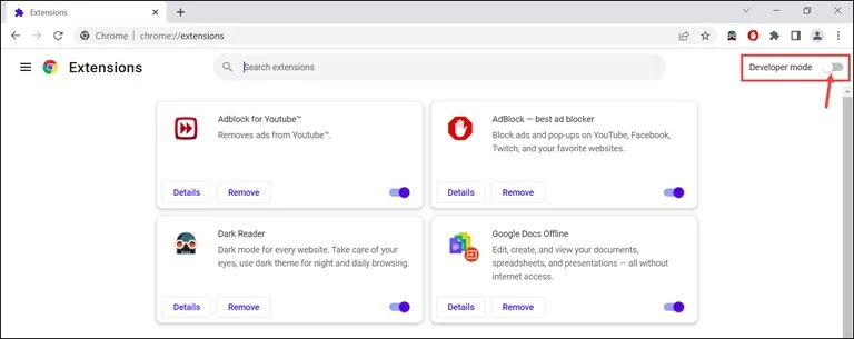 Enable Chrome Developer Mode