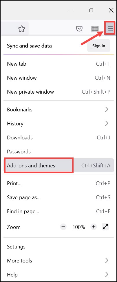Firefox Add-Ons And Themes Option