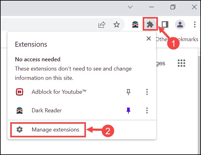 Manage Extensions Option Chrome