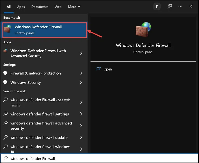 Open Windows Defender Firewall