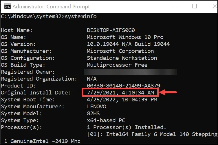 Original Installation Date of the OS