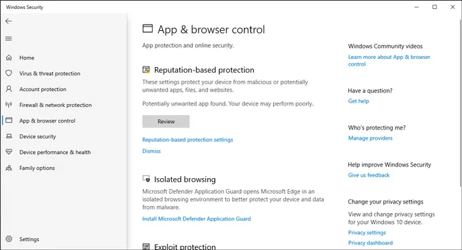 Reputation based Protection Settings