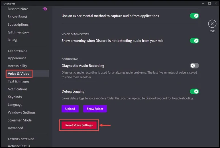 Reset Voice Settings