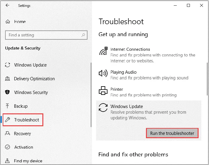 Run Troubleshooter