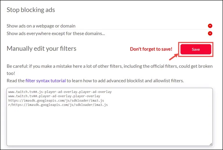 Save Manual Filters