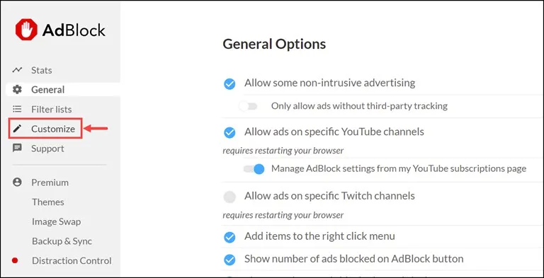 Switch to the Customize Tab
