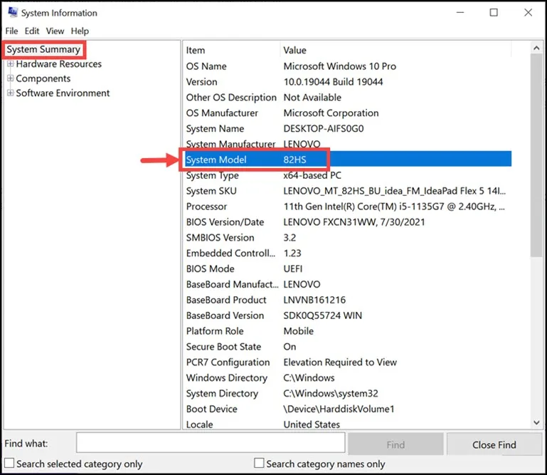 System Model Number
